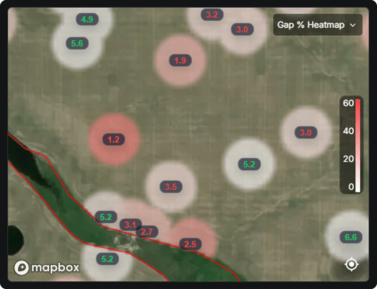 Map view of row gap percentages from PlantCounts.